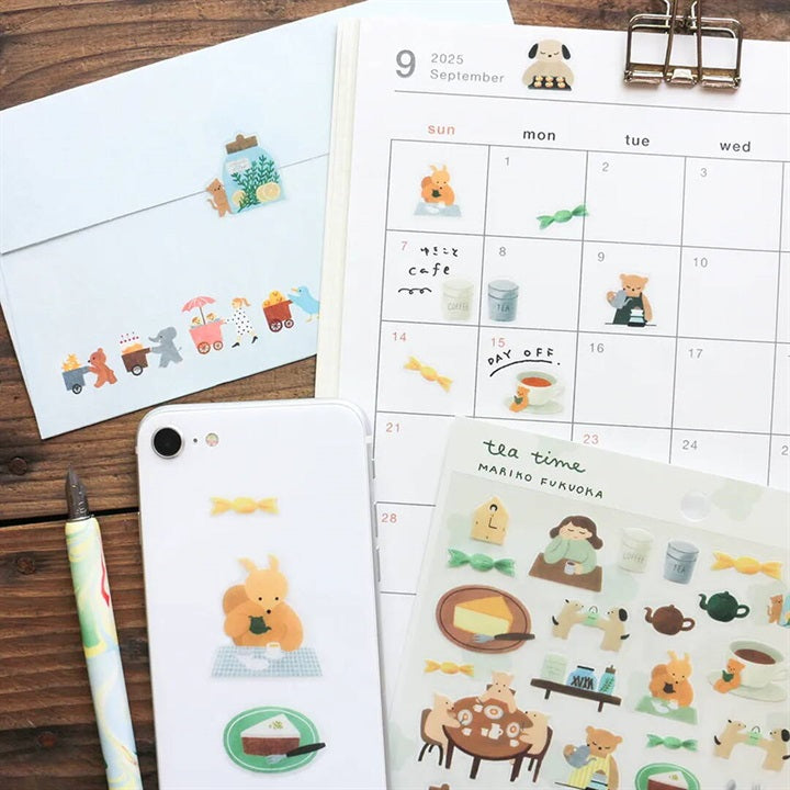 cozyca Mariko Fukuoka Clear Sticker Sheet, Tea Time
