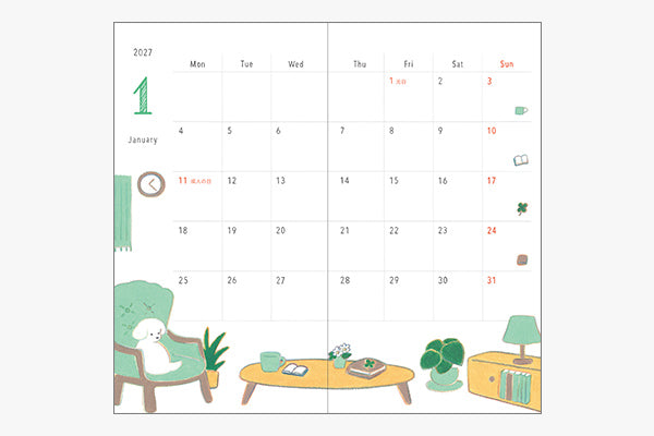 Midori Pocket Diary B6 Slim Dog 2027