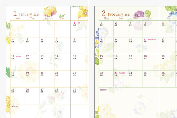Midori Pocket Diary B6 Slim Country Time Flower 2027