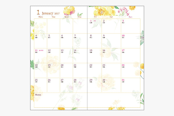 Midori Pocket Diary B6 Slim Country Time Flower 2027