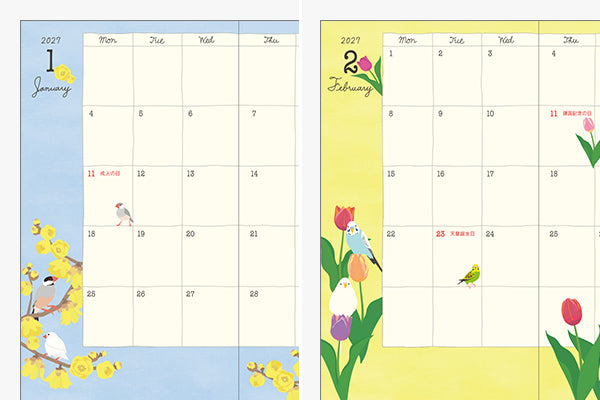 Midori Pocket Diary B6 Slim Bird 2027