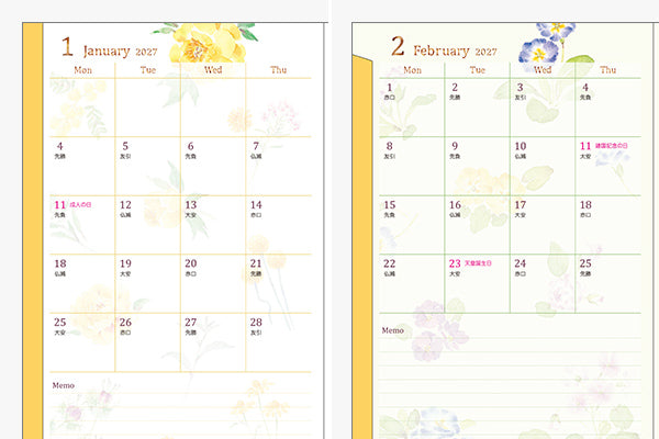 Midori Pocket Diary B6 Country Time Flower 2027