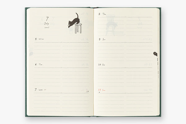 Midori Book Style Diary B6 Variant Cat Green 2027