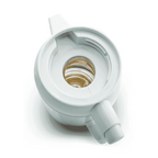 White Zojirushi insulated bottle lid with gold interior and spout