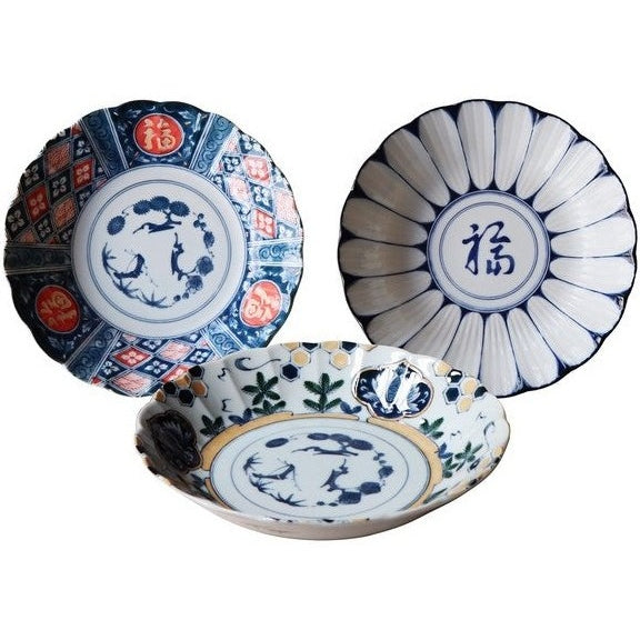Awasaka Mino-ware Good Fortune Dish 3P Set