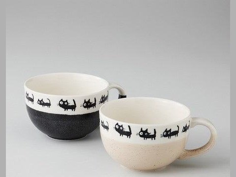Awasaka Black Cat Soup Mug pc Set