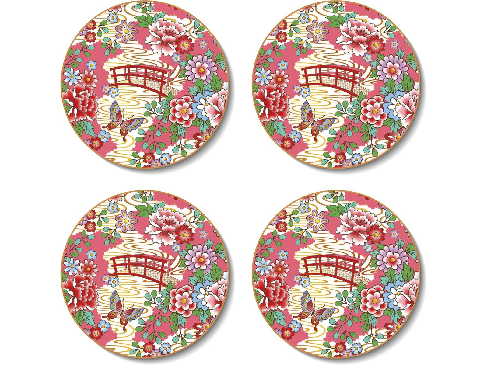 Cinnamon Round Japanese Kimono Glass Coasters
