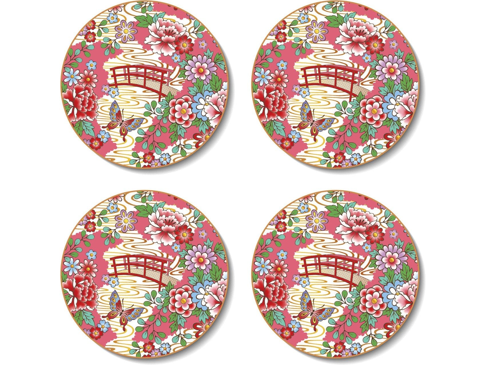 Cinnamon Round Japanese Kimono Glass Coasters