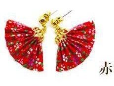 Corazon Origami Folding Fan Pierced Earings Red