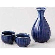 Chrysanthemum Navy Eggplant Japanese Sake Set 3P