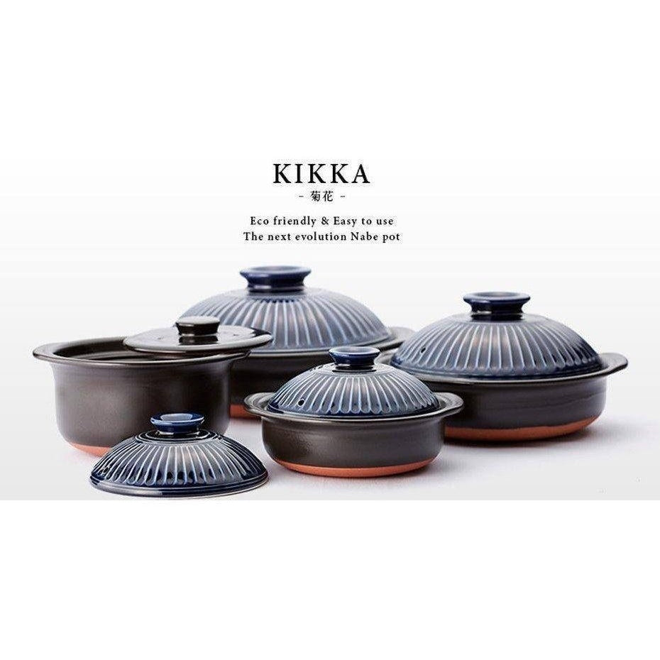 Ginpo Kikka Donabe Japanese Clay Pot 28cm 2.7L Blue Chrysanthemum Size 9