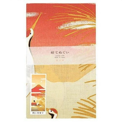Hamamonyo Cranes and Akane Fuji Tenugui Art 34x90