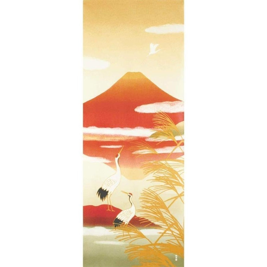 Hamamonyo Cranes and Akane Fuji Tenugui Art 34x90