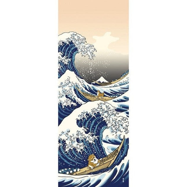 Hamamonyo Mame Shiba Wave Tenugui Art 34x90