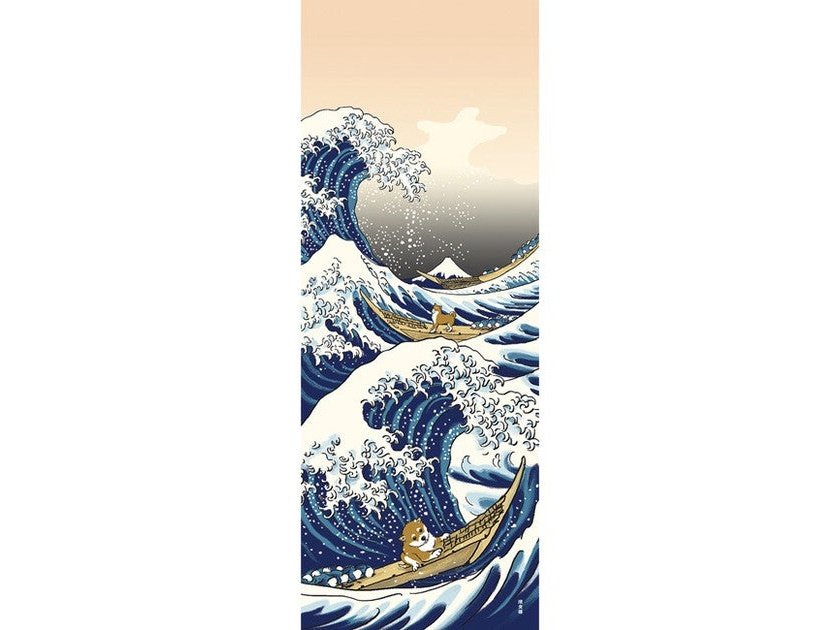 Hamamonyo Mame Shiba Wave Tenugui Art 34x90