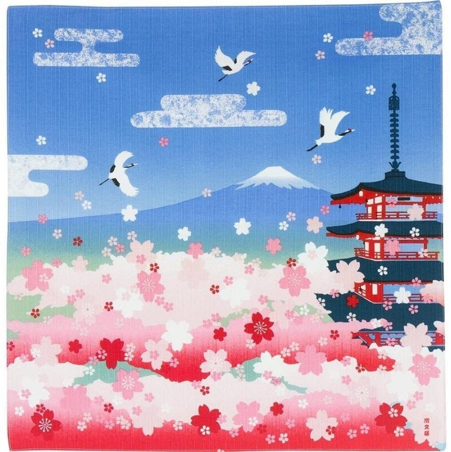 Hamamonyo Mt Fuji and Sakura Furoshiki Wrapping Cloth 50x50