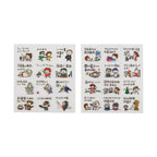 Two sheets of A6 Hobonichi planner stickers showing astronaut and Broadway themes