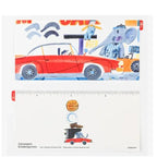 Hobonichi Weeks Pencil Board with Gurunpa's Kindergarten blue elephant and vintage car illustration
