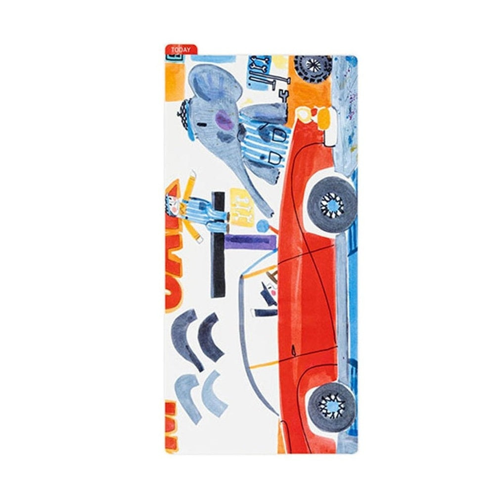 Gurunpa's Kindergarten pencil board featuring watercolor blue elephant and red convertible car design