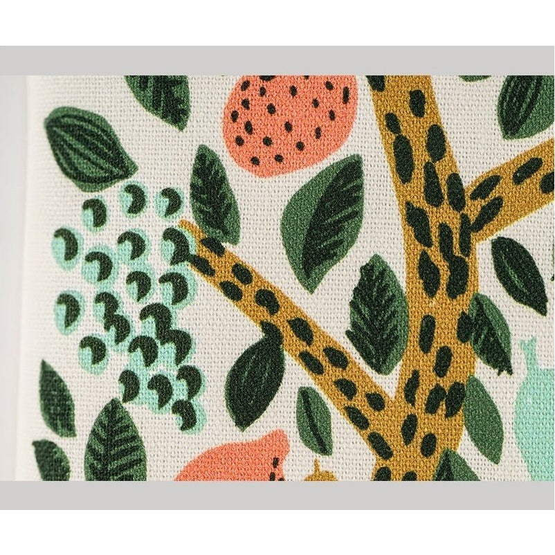 Hobonichi Techo A6 planner cover close-up showing Eri Shimatsuka botanical tree print on cotton canvas