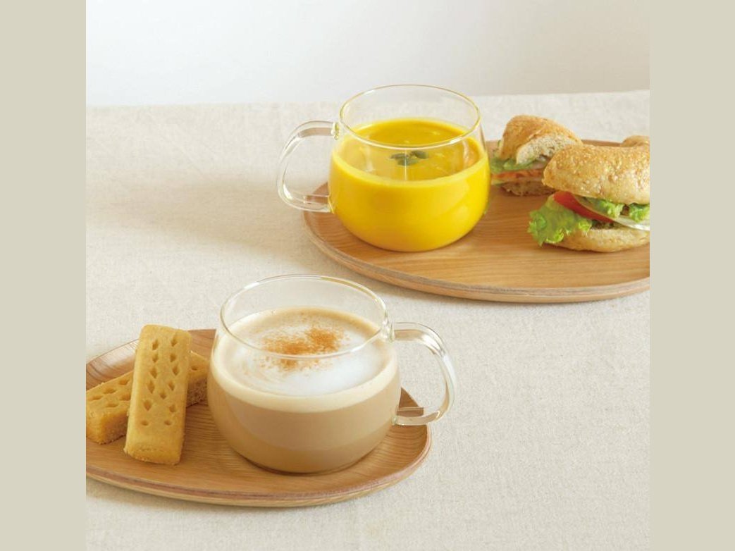 Kinto Fika Cafe Lunch Set Wood Tray Glass Mug
