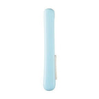 Closed Kokuyo Saxa Poche Aqua scissors showing smooth plastic handle and slide latch