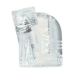 Close-up of Kutsuwa K'ZOOL multi sharpener with ribbed adjustment knob and metal blades