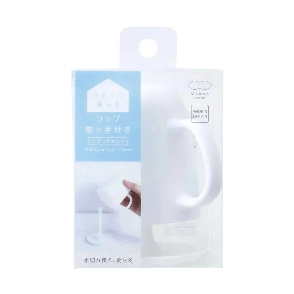 Marna Japanese bathroom cup set box showing hand placing cup on stand
