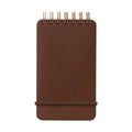 Midori Grain Leather Notepad in brown with rose-gold ring binding and elastic closure