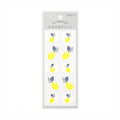 Midori lemon letterpress sticker sheet with yellow lemons and blue gray leaves in sleeve