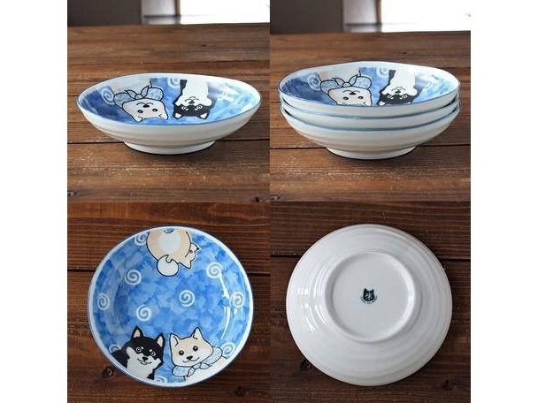 Mino Shiba Dog Deep Plate Blue cm