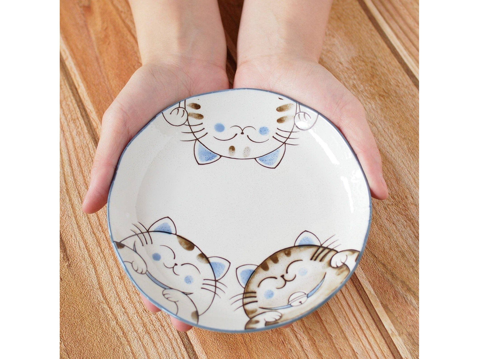 Mino Three Cats Plate Blue Size
