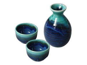 Mino Turquoise Blue Sake Set