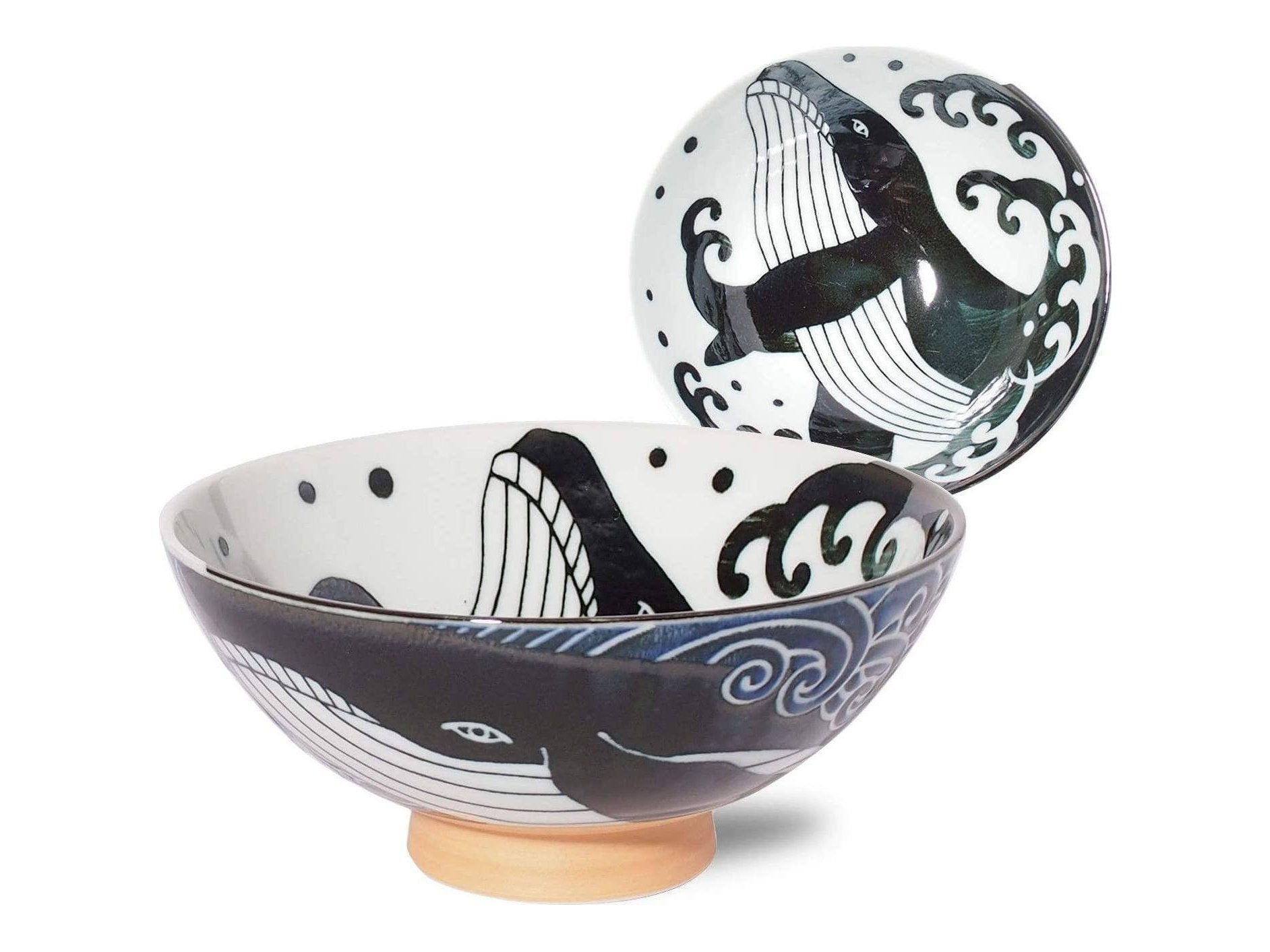 Mino White-Crested Waves Whale large Rice Bowl ×H cm