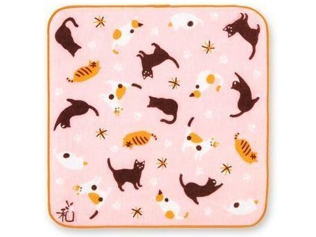 Miya Pink Cat Gauze Nagomi Handkerchief