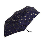 Navy blue mini umbrella with yellow flowers and gray motifs
