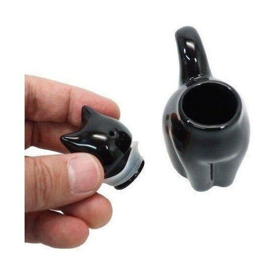 Porcelain Cat Soy Sauce Bottle Black