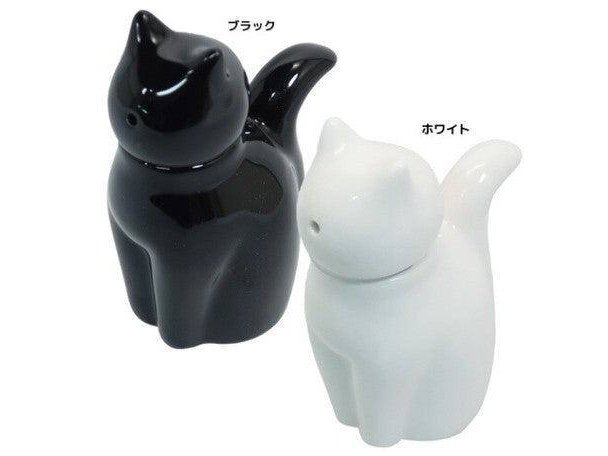 Porcelain Cat Soy Sauce Bottle Black