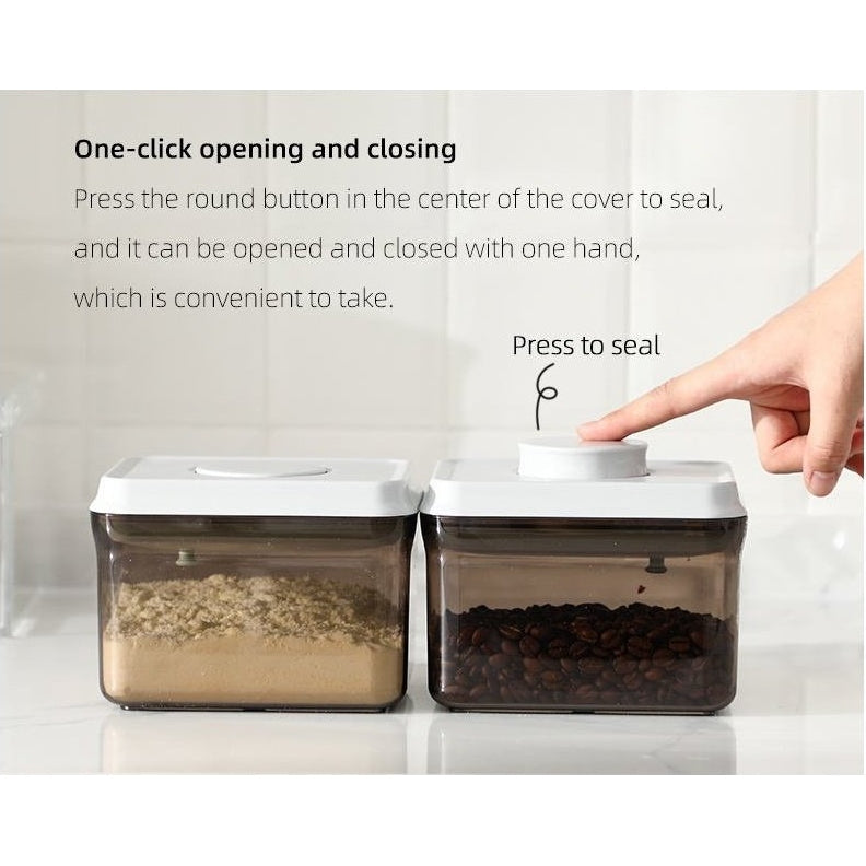Stackable brown food storage containers for coffee beans and grains with one-click seal