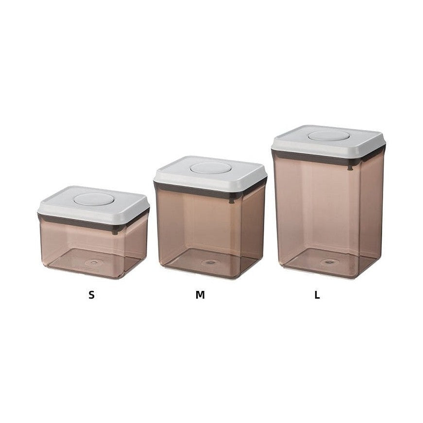 Set of three sizes S M L brown translucent food storage containers with white lids