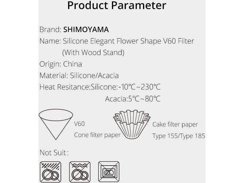 Shimoyama Origami Silicone Coffee Filter Acacia Wood Stand Black