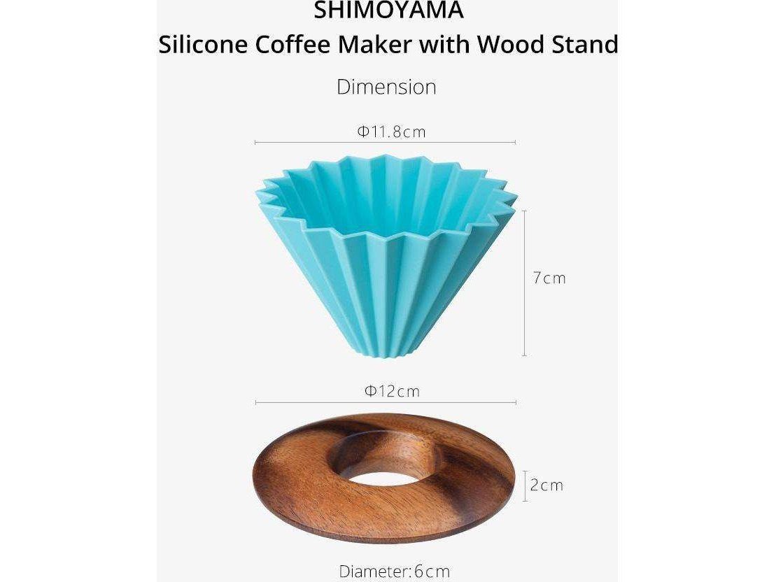 Shimoyama Origami Silicone Coffee Filter Acacia Wood Stand Blue