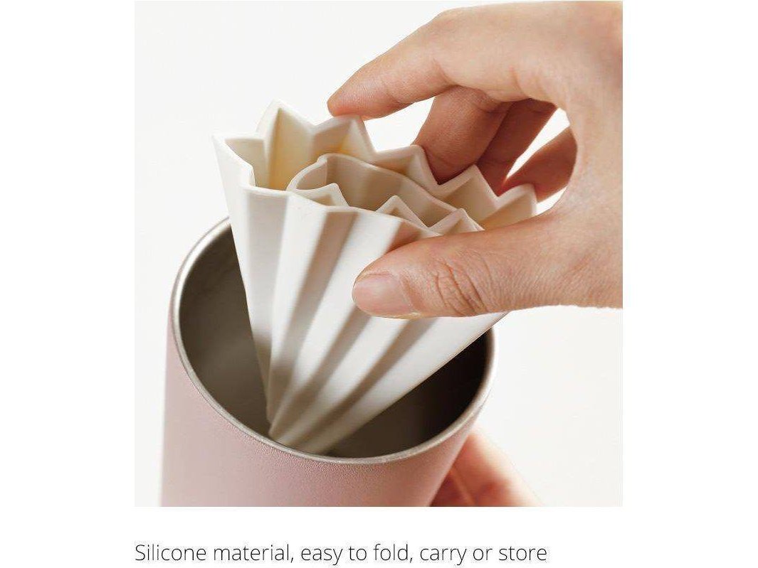 Shimoyama Origami Silicone Coffee Filter Acacia Wood Stand White