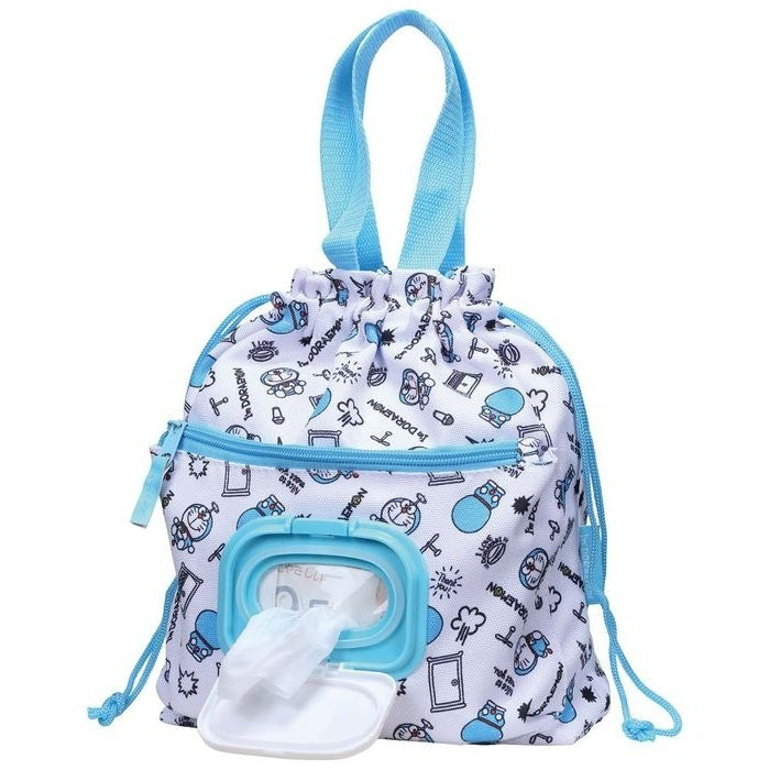 Skater Doraemon Drawstring Pouch with Wipe Pocket
