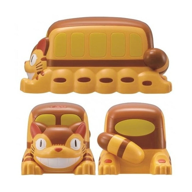 Multi-angle view of yellow and brown Studio Ghibli Cat Bus bento container
