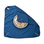 Navy blue 68cm furoshiki used as eco-friendly sushi wrap with red trim and logo