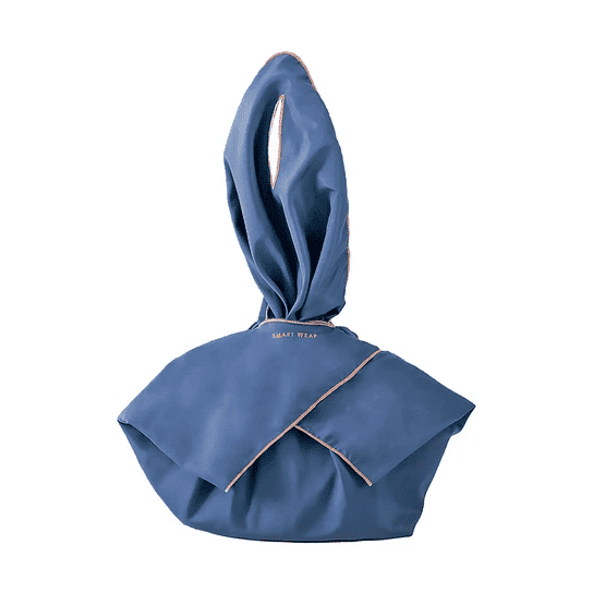 Blue Smart Wrap Furoshiki wrapping cloth in hooded knot style with embroidered logo