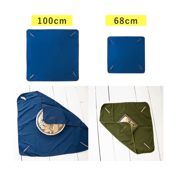 Smart Wrap Furoshiki size guide showing 68cm and 100cm options for food and gift wrapping