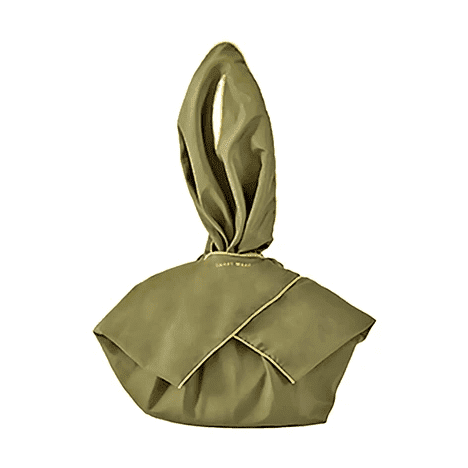 Olive green Smart Wrap Furoshiki cloth tied in hooded knot with water-repellent finish