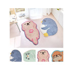 Tomo sea animal mats set featuring pastel penguin and otter plush rugs on wood floor